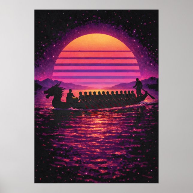 Dragon Boat Race, Retro Synthwave Modern Paddling Poster (Front)