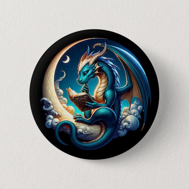Dragon Bookworm, Moonlight Reading Tee 6 Cm Round Badge (Front)