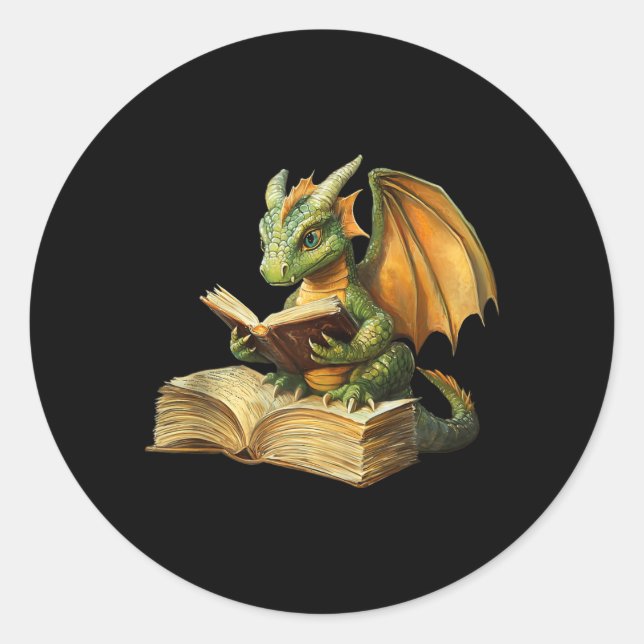 Dragon Bookworm Reading Book Funny Graphic Classic Round Sticker (Front)