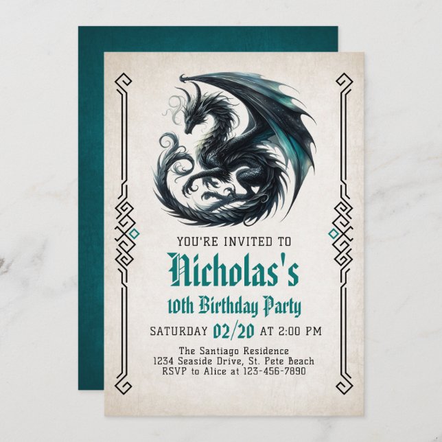 Dragon Boy's Birthday Invitation (Front/Back)