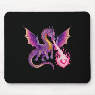 Dragon Breathing Fire Heart Valentines Day Men Wom Mouse Pad