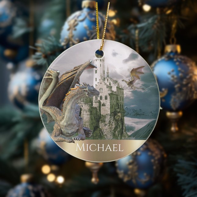 Dragon Bronze Castle Fantasy Personalised Ceramic Ornament (Creator Uploaded)