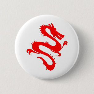 Dragon Calligraphy Red Asian Brush Stroke Friendly 6 Cm Round Badge