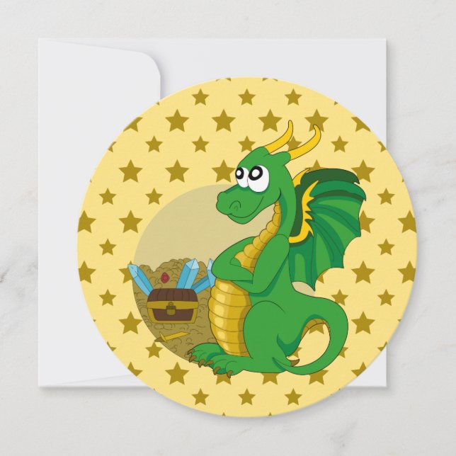 Dragon cartoon birthday print invites (Front)