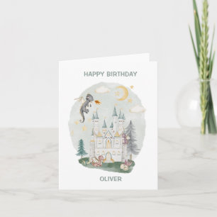 Dragon castle happy birthday name card