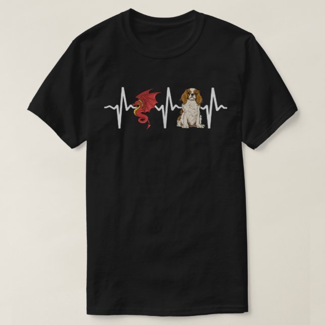 Dragon Cavalier King Charles Spaniel Heartbeat Dog T-Shirt (Design Front)