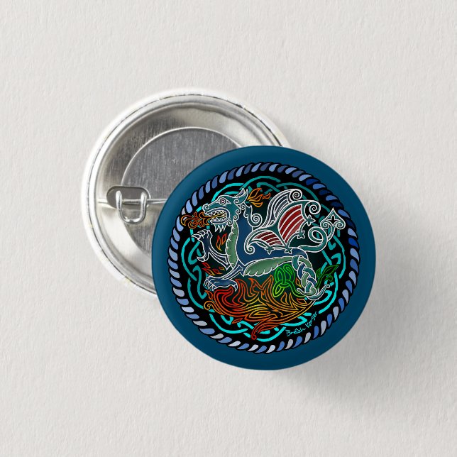 Dragon Celtic 3 Cm Round Badge (Front & Back)