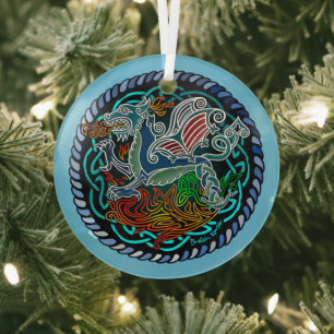 Dragon Celtic Glass Tree Decoration
