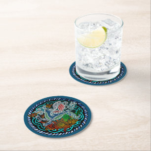 Dragon celtique round paper coaster