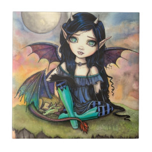 Dragon Child Cuge Big-Eye Fairy and Dragon Ceramic Tile