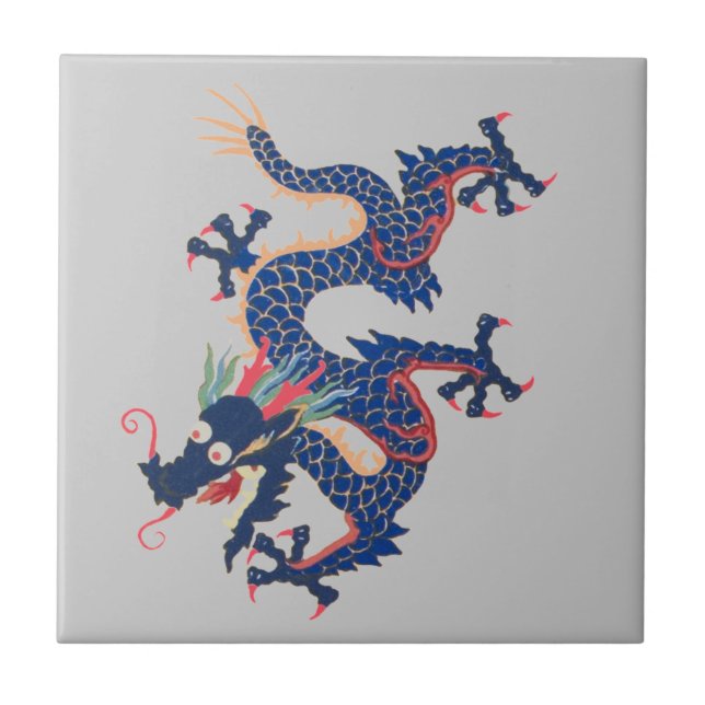 Dragon Chinese Asian Serpent Blue Crazy Qing Tile (Front)