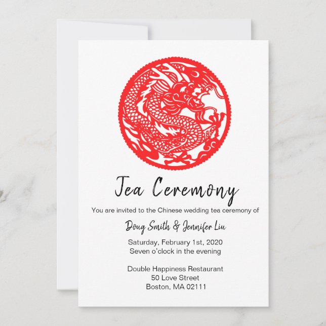 Dragon Chinese Wedding tea ceremony invitation (Front)