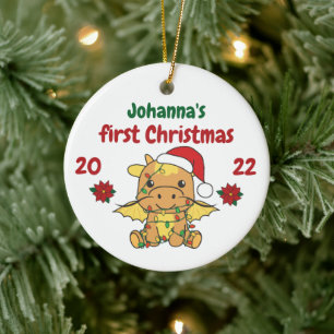 Dragon Christmas Babys first Christmas Ceramic Ornament