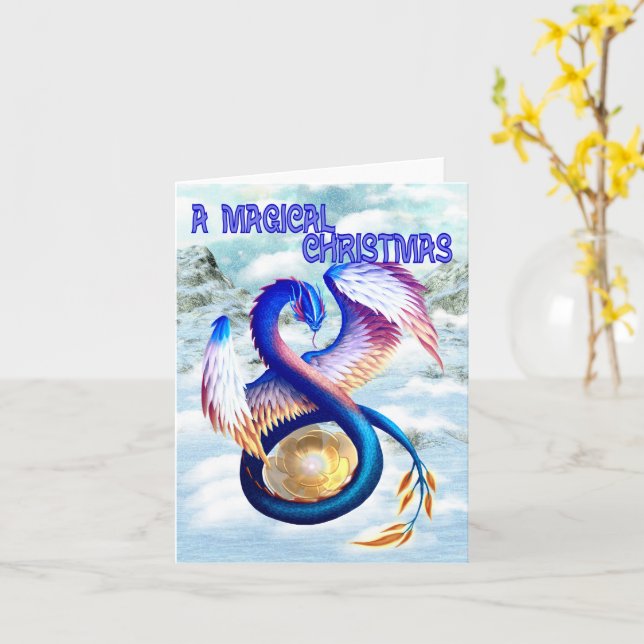 Dragon Christmas Design Card (Yellow Flower)