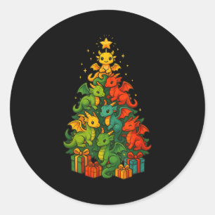 Dragon Christmas Tree Funny Dragon Xmas  Classic Round Sticker