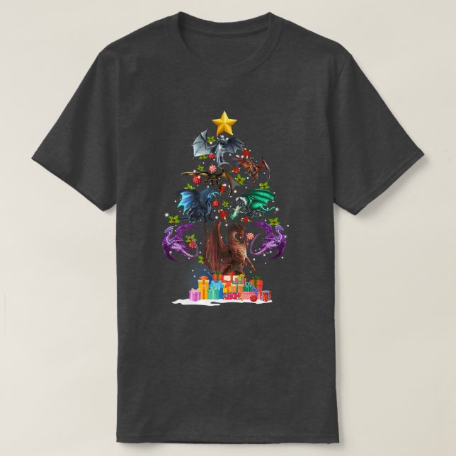 Dragon Christmas Tree Funny Lover Xmas  T-Shirt (Design Front)