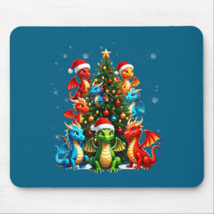 Dragon Christmas Tree Squad Santa Hat Fantasy Myth Mouse Pad