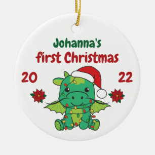 Dragon Christmas Winter Babys first Christmas Ceramic Ornament