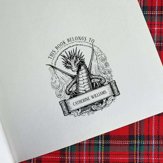 Dragon Custom Name Bookplate Rubber Stamp (Creator Uploaded)