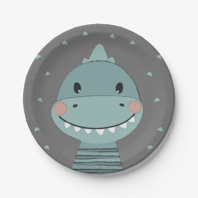 Dragon Cute Cartoon Kids Baby Boy Paper Plate (Front)