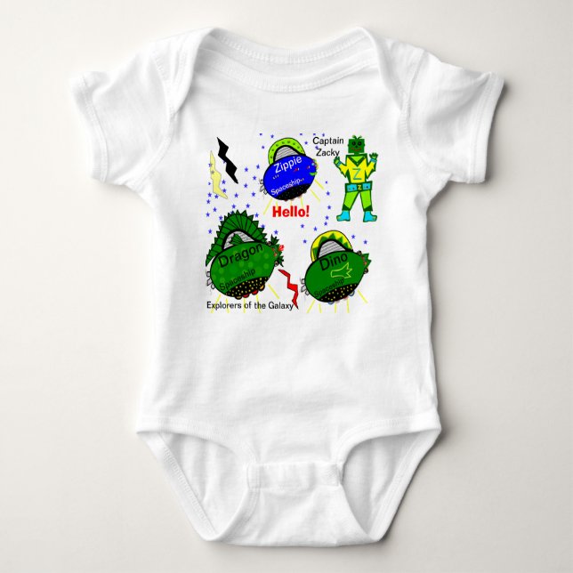 Dragon Dino Spaceships Captain Zacky Robot Baby Bodysuit (Front)