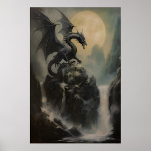 Dragon DND Wall Art, Fantasy Oil Painting, Dark Poster