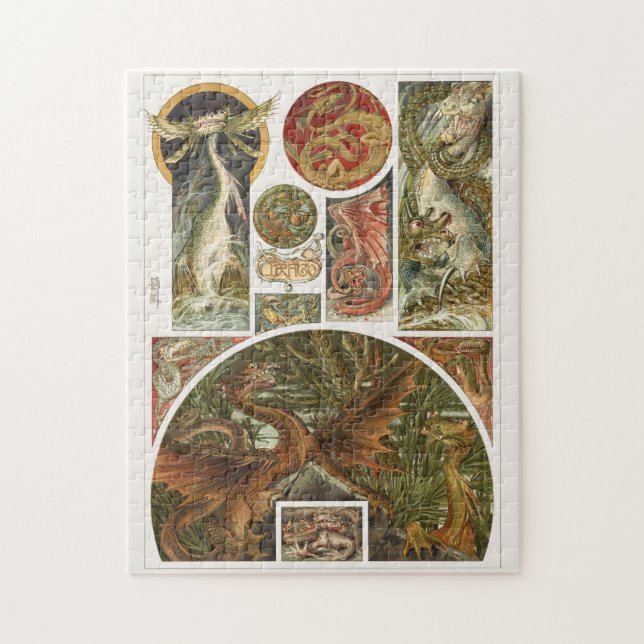 Dragon drawing, art nouveau by Anton Seder Jigsaw  Puzzle (Vertical)