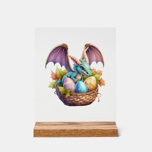 Dragon Easter Day Loves Collecting Easter Eggs Dra Acrylic Sign (Front)