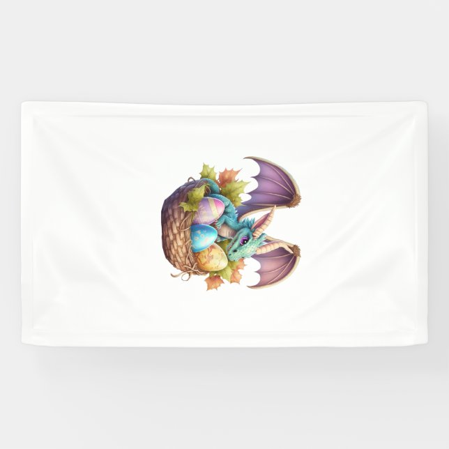 Dragon Easter Day Loves Collecting Easter Eggs Dra Banner (Horizontal)