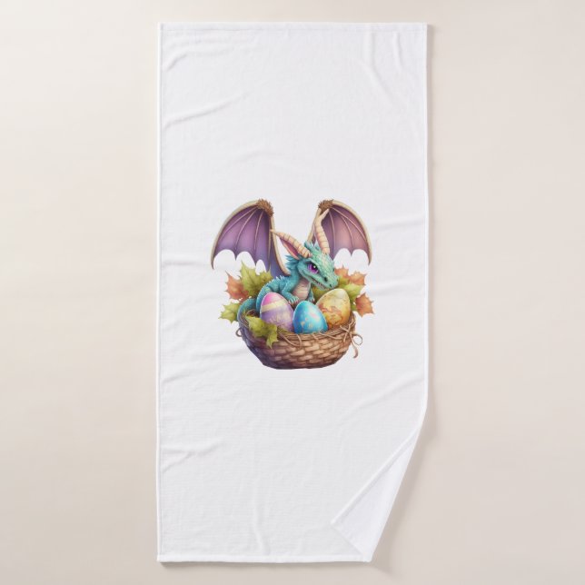 Dragon Easter Day Loves Collecting Easter Eggs Dra Bath Towel (Bath Towel)