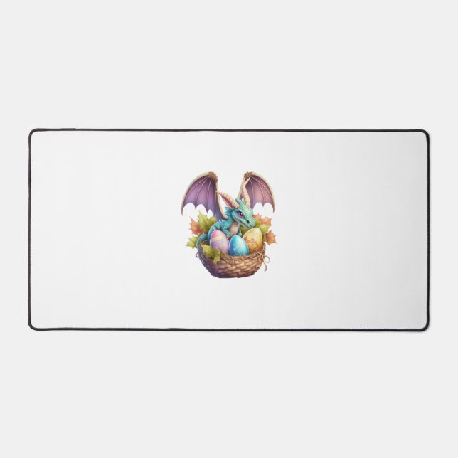 Dragon Easter Day Loves Collecting Easter Eggs Dra Desk Mat (Front)