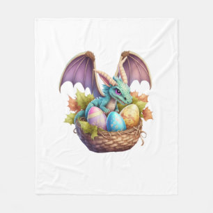 Dragon Easter Day Loves Collecting Easter Eggs Dra Fleece Blanket