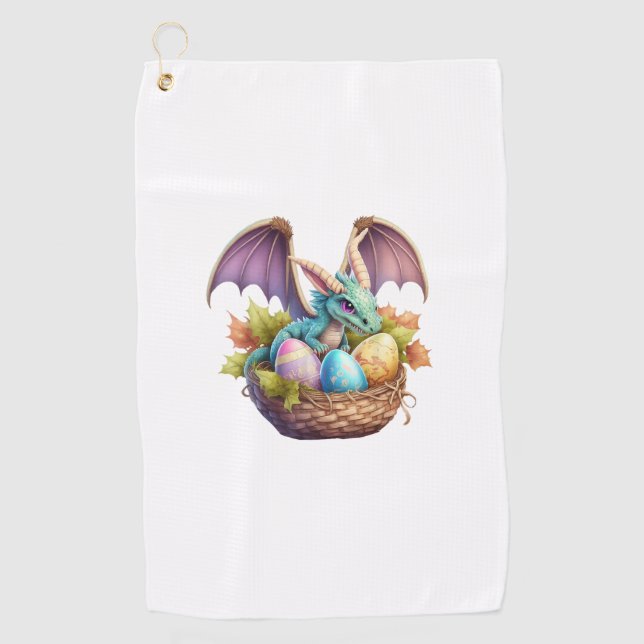 Dragon Easter Day Loves Collecting Easter Eggs Dra Golf Towel (Front)
