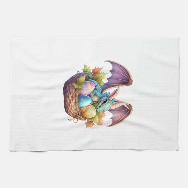 Dragon Easter Day Loves Collecting Easter Eggs Dra Tea Towel (Horizontal)