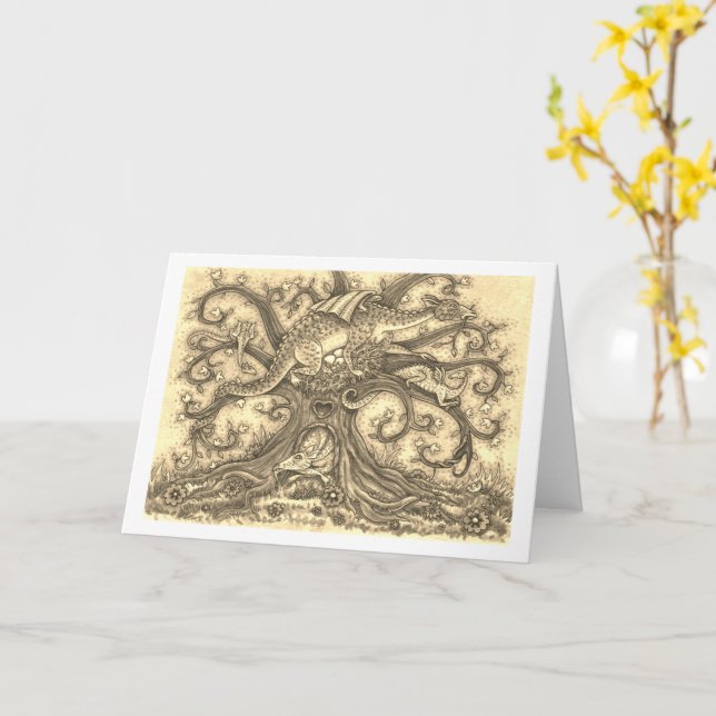 DRAGON EGGS, MEDIEVAL LAIR, FANTASY FOLK ART Blank Card (Yellow Flower)