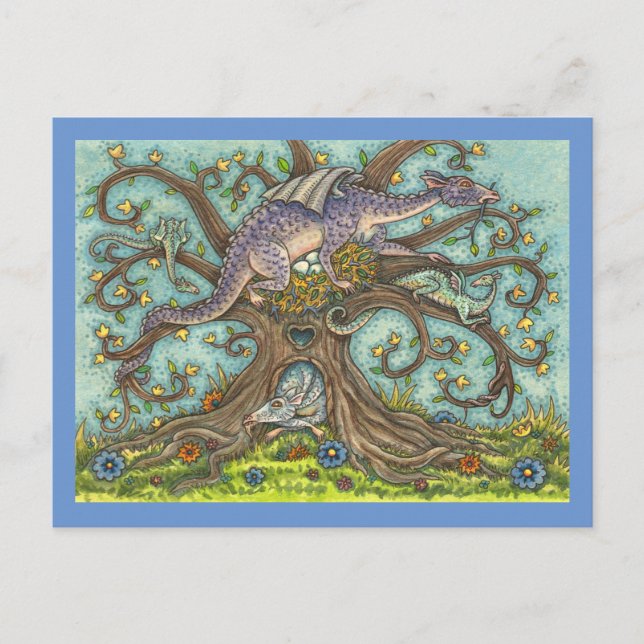 DRAGON EGGS, MEDIEVAL LAIR, FANTASY FOLK ART Blank Postcard (Front)
