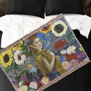 Dragon Elf Flower Garden Throw Blanket