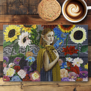 Dragon Elf Maiden Enchanted Flower Garden Fantasy Jigsaw Puzzle