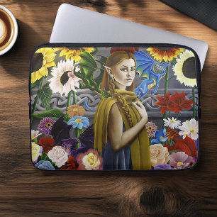 Dragon Elf Maiden Enchanted Flower Garden Fantasy Laptop Sleeve