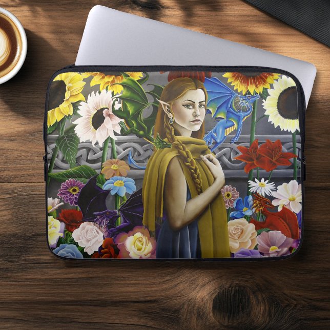 Dragon Elf Maiden Enchanted Flower Garden Fantasy Laptop Sleeve (Creator Uploaded)