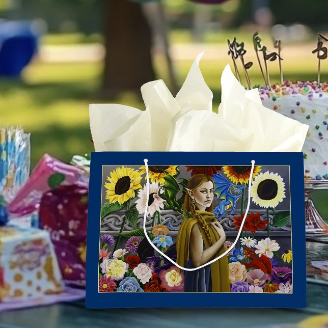 Dragon Elf Maiden Enchanted Flower Garden Fantasy Large Gift Bag (Creator Uploaded)