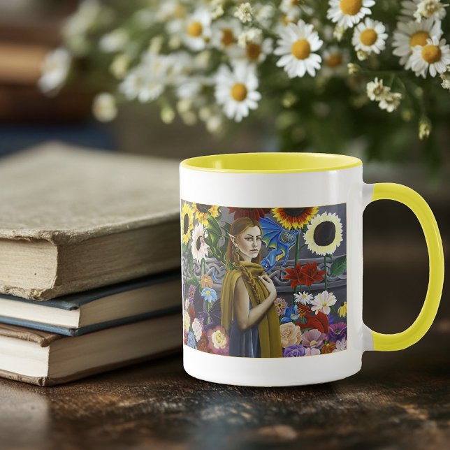 Dragon Elf Maiden Enchanted Flower Garden Fantasy Mug (Creator Uploaded)