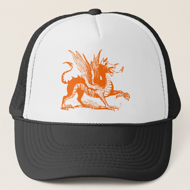 Dragon Engraving - Orange Trucker Hat (Front)