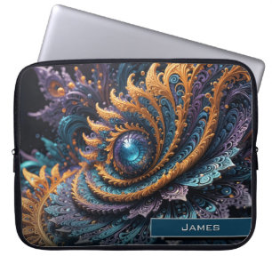 Dragon Eye Modern Abstract Geometric Fractal Name Laptop Sleeve