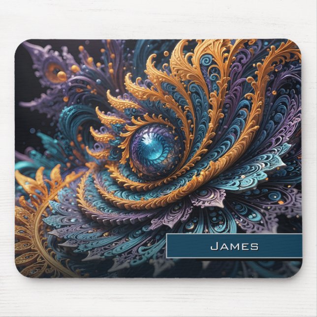 Dragon Eye Modern Abstract Geometric Fractal Name  Mouse Pad (Front)
