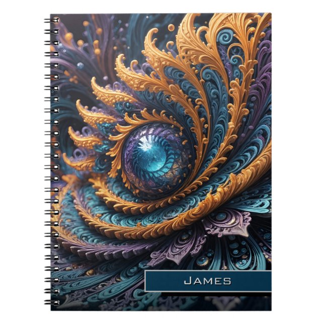 Dragon Eye Modern Abstract Geometric Fractal Name  Notebook (Front)