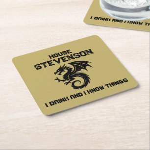 Dragon Family Logo Square Paper Coaster