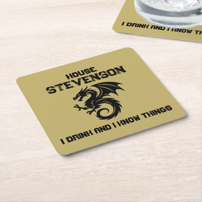 Dragon Family Logo  Square Paper Coaster (Angled)