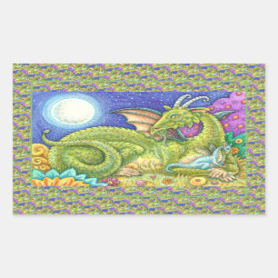 DRAGON FAMILY NEXT GENERATION, WHIMSICAL FANTASY RECTANGULAR STICKER