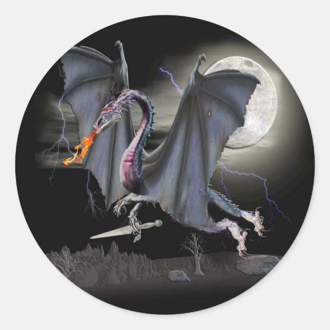 Dragon Fantasy art Classic Round Sticker (Front)